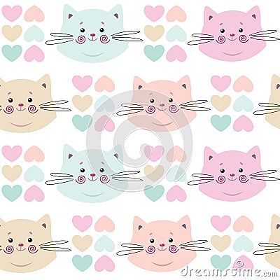 Cats. Kids cartoon vector seamless background. Pastel Colors. Vector Illustration